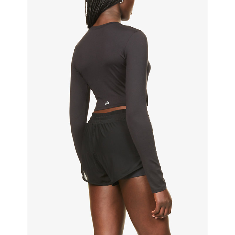 Womens Black Alosoft Finesse Slim-fit Stretch-jersey top