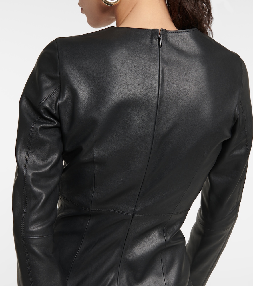 Paneled leather midi dress