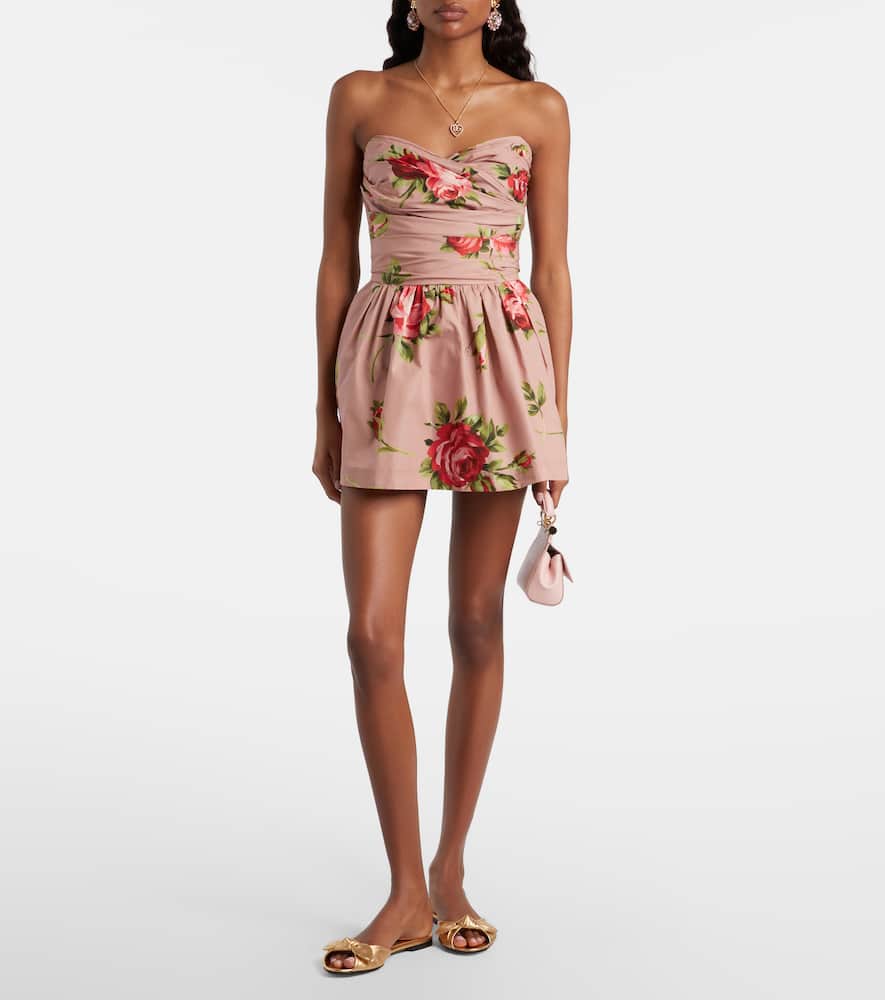 Floral strapless cotton minidress
