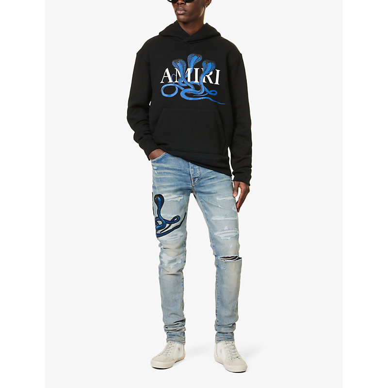 Mens Clay Indigo Snake-patch Slim-fit Tapered Stretch-denim Jeans