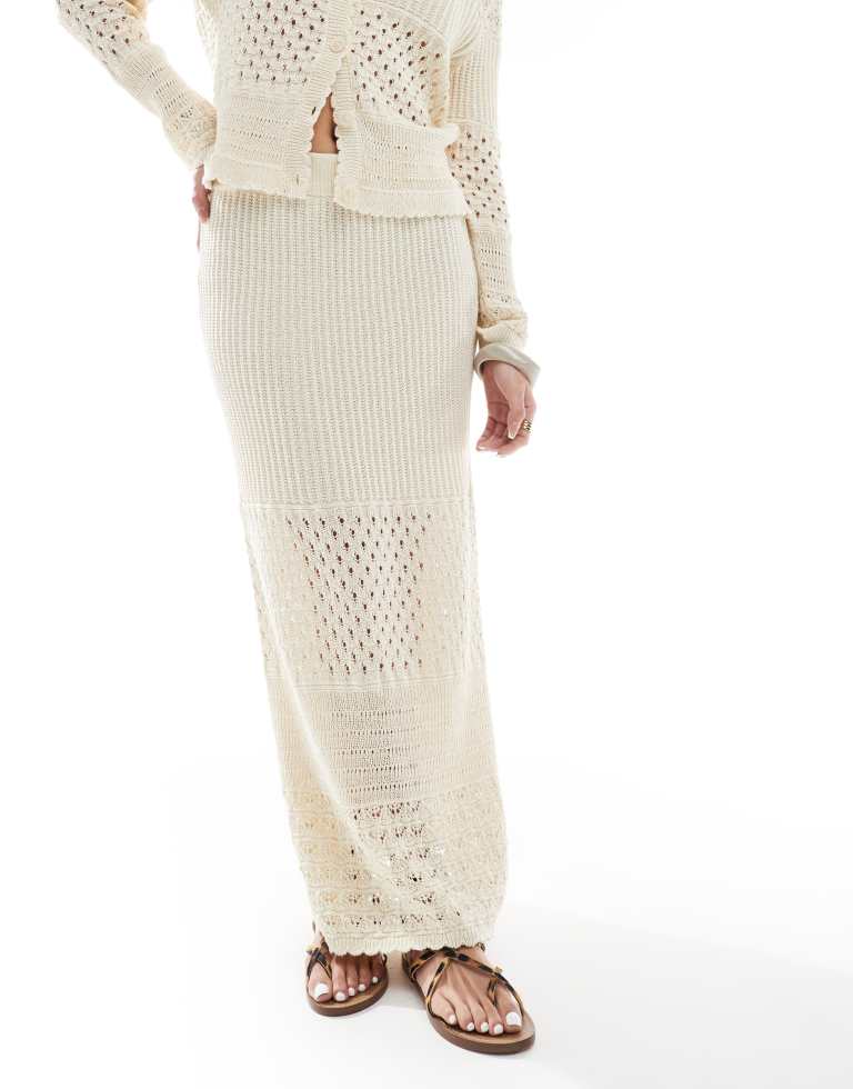 Vero Moda Womens crochet maxi skirt co-ord in cream - X-Large