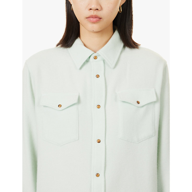 Womens Mint Tiger Long-sleeved Knitted Cashmere Shirt 