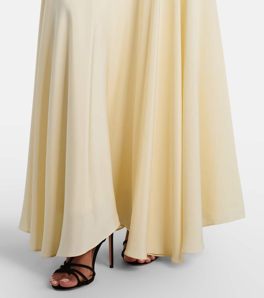 Velvet-trimmed silk crêpe maxi dress