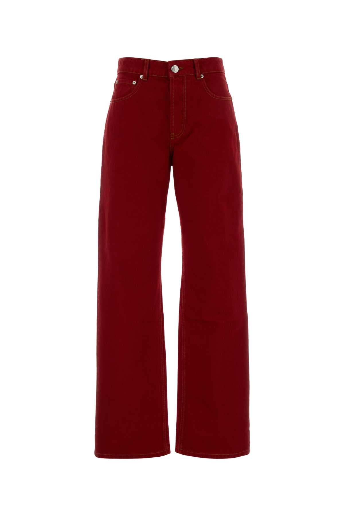 Wide-Leg Denim Jeans — Burgundy
