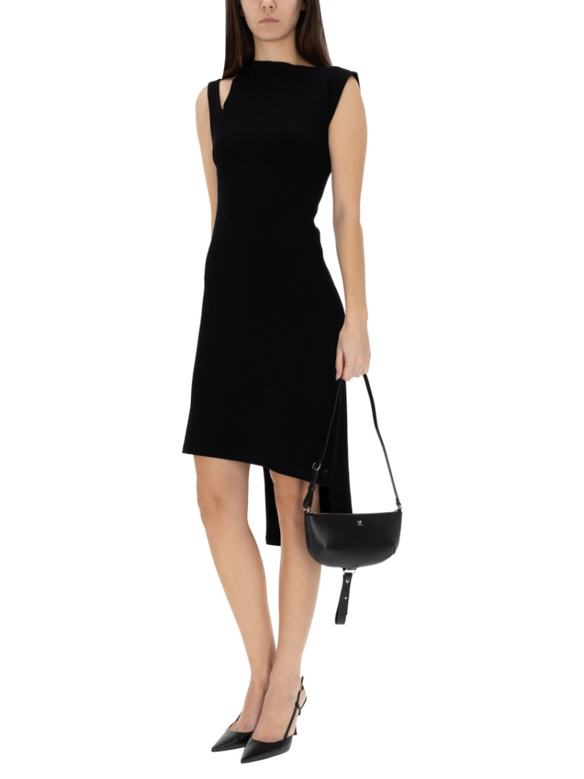 Black Ribbed Round Neck Midi Dress