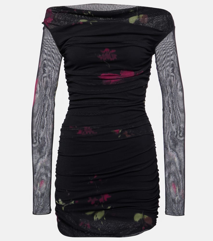 Floral ruched mesh minidress
