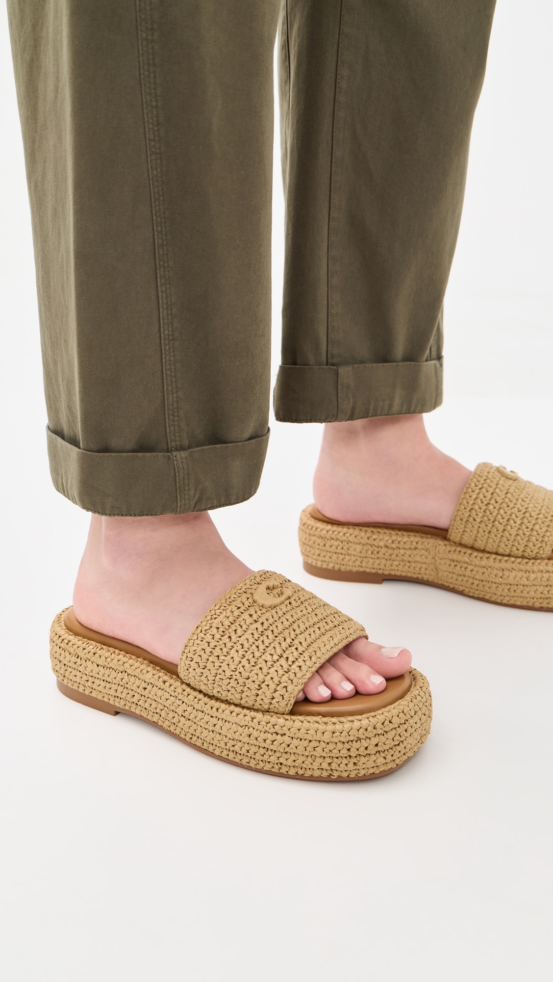 Sculpted C Platform Slides Natural Raffia