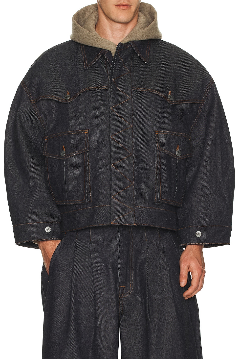 Art Community Reversible 7 Pocket Japanese Denim Jacket in Indigo & Brown. XL/1X also in L