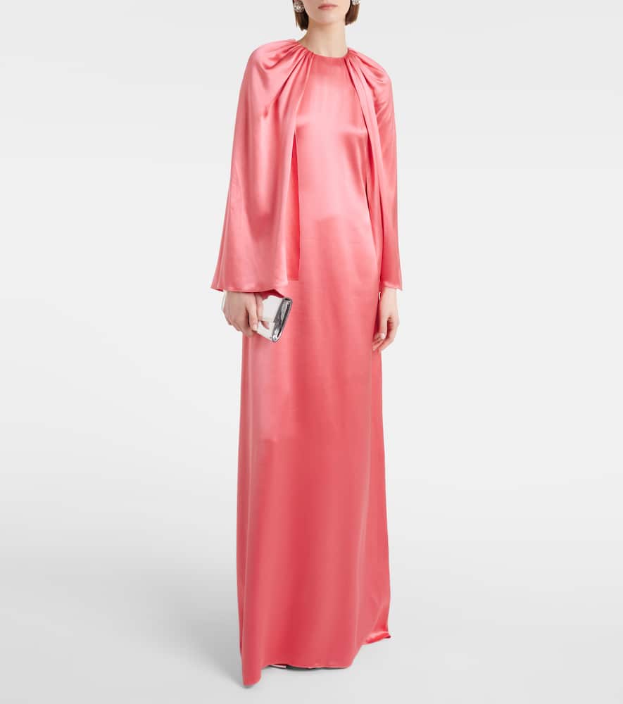 Monique Lhuillier Caped silk satin gown