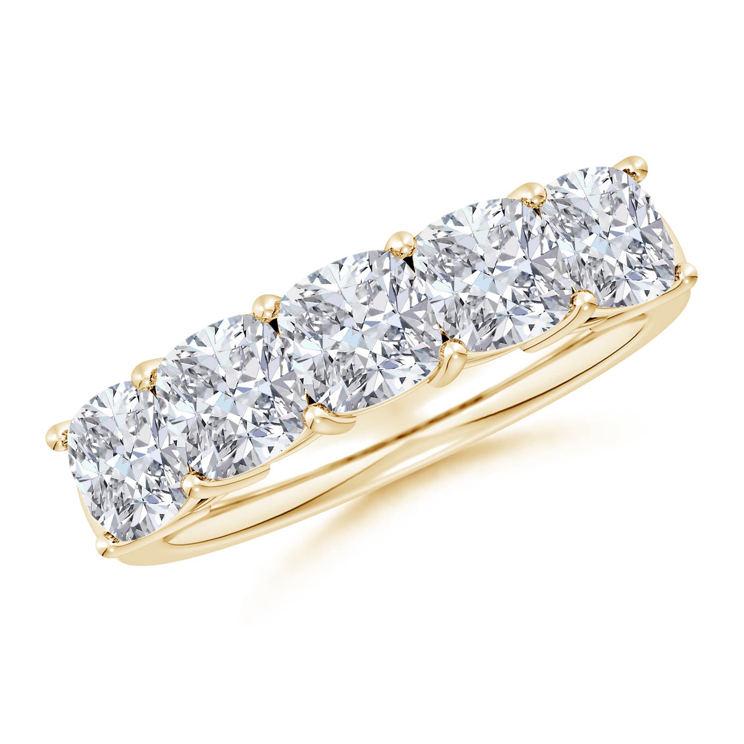 Angara 3.45 Carats Prong-Set Cushion Diamond Five Stone Wedding Ring in 18K Yellow Gold