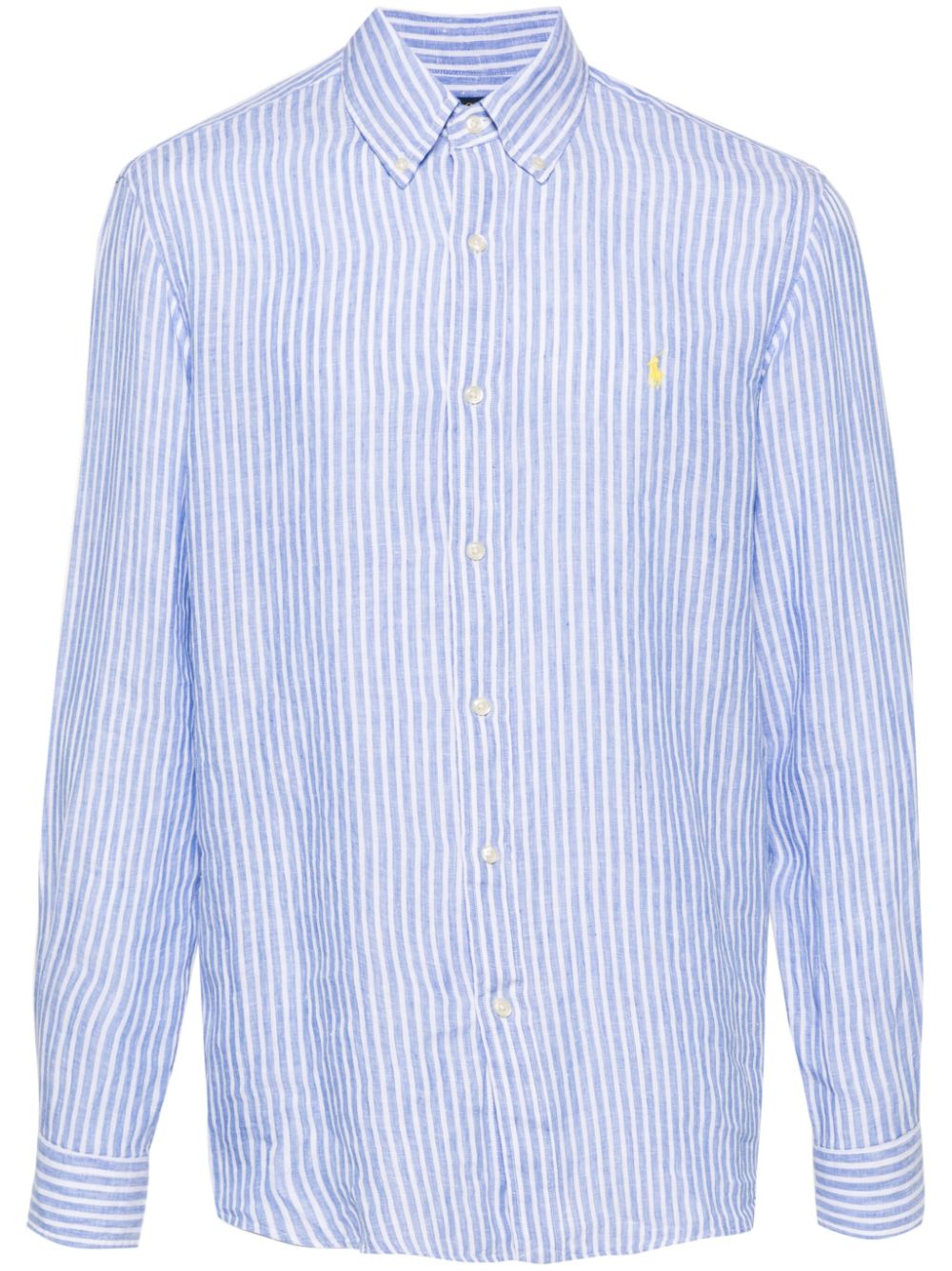 Logo-embroidered striped linen shirt - Blue