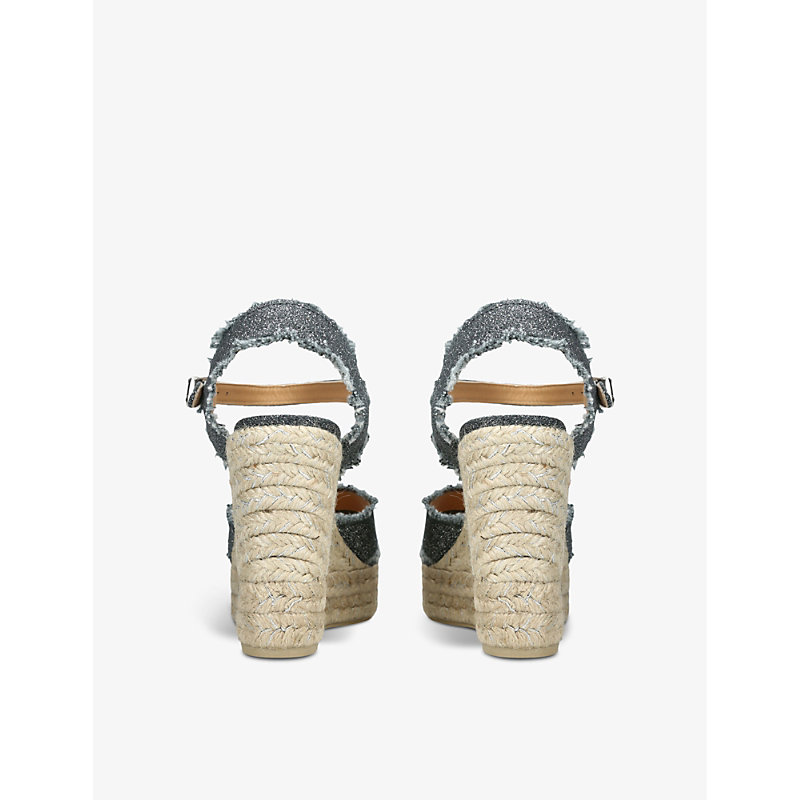 Womens Grey Bromelia Frayed Linen Wedge Espadrilles