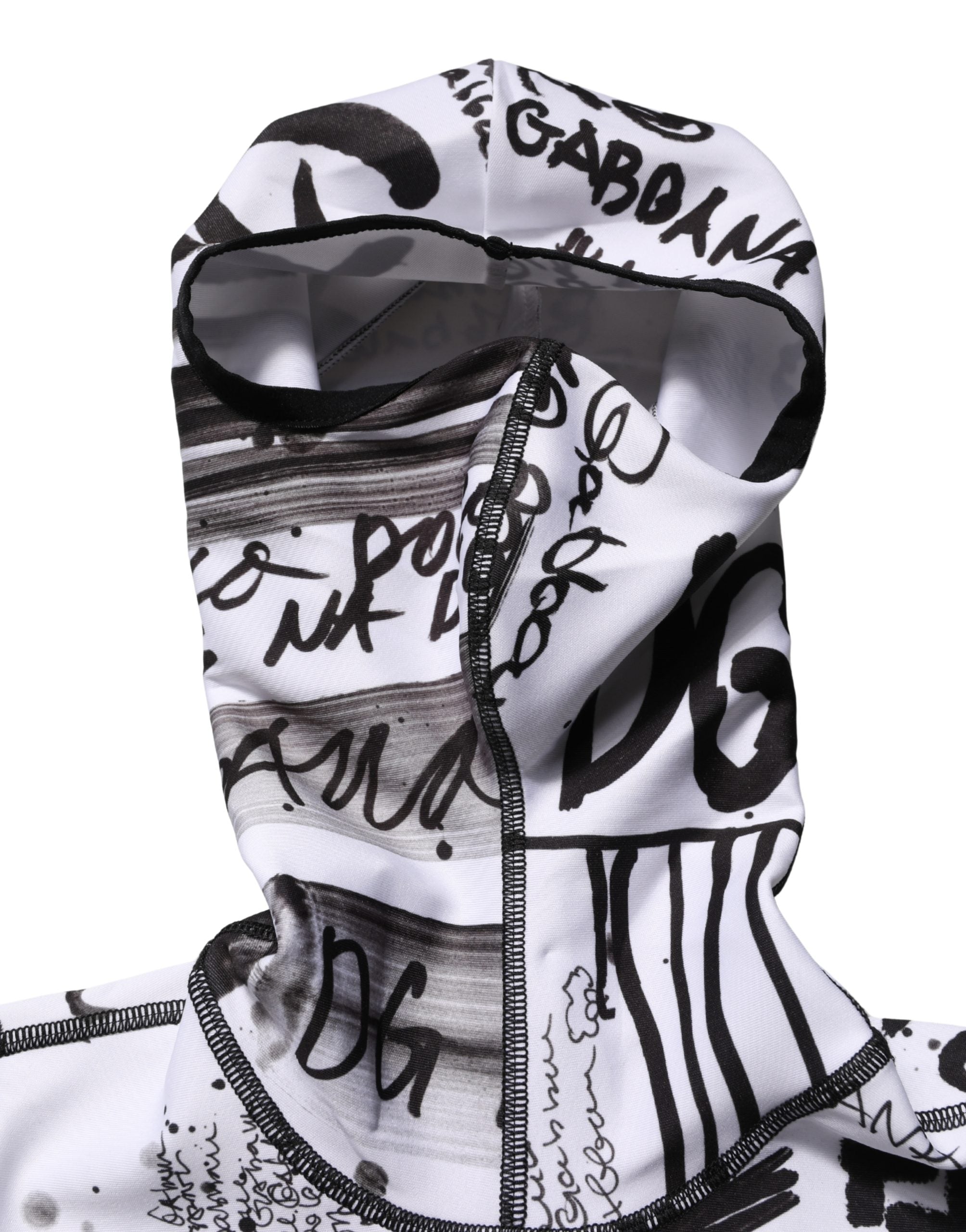Graffiti Print Balaclava Hood Sweatshirt — White