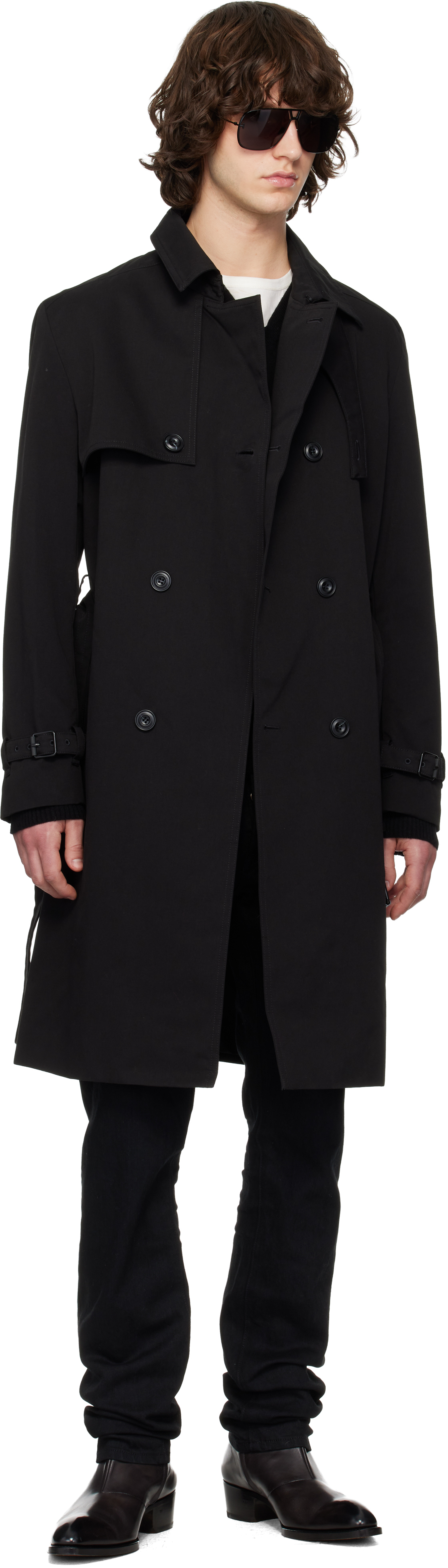 Black Water-Repellent Trench Coat