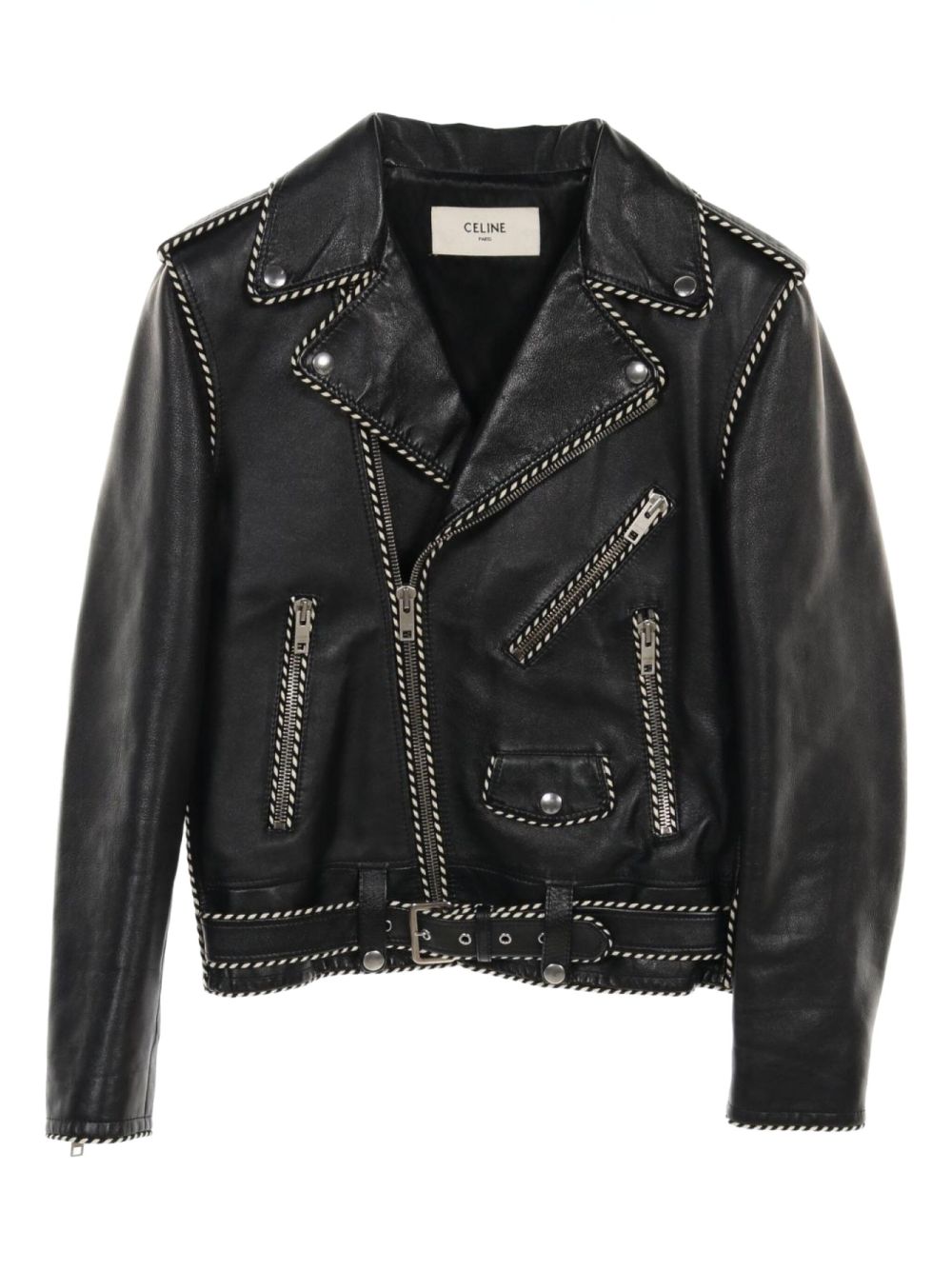Céline Pre-Owned 2010s leather biker jacket - Black