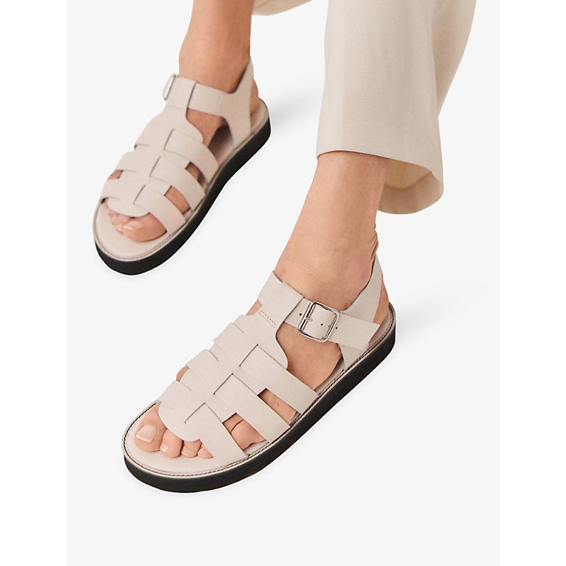 Womens Porcelain-strap Flatform Leather Sandals