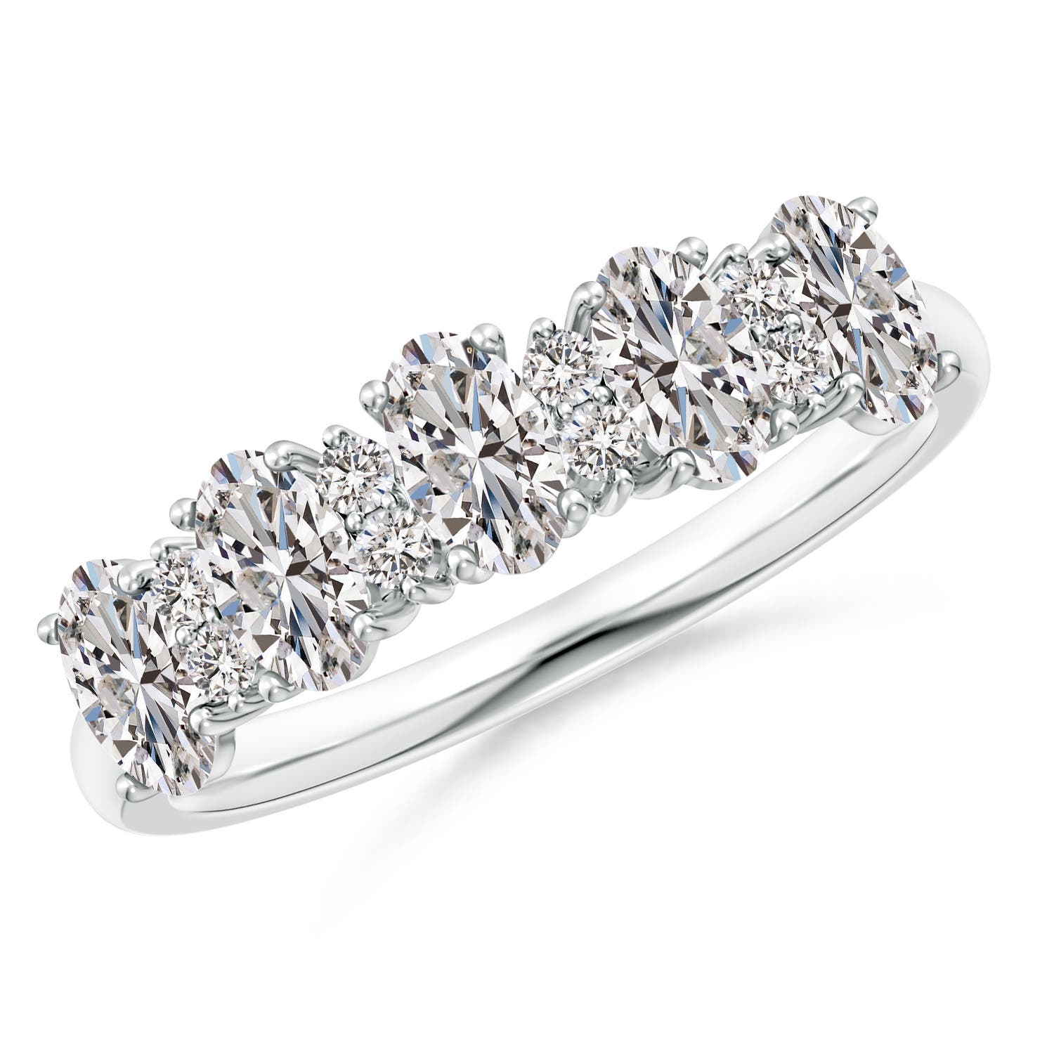 Angara 1.05 Carats Five Stone Oval Diamond Wedding Ring with Accents in Platinum