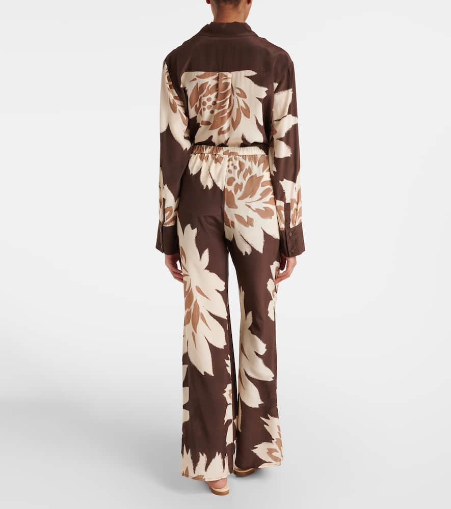 Floral silk satin wide-leg pants
