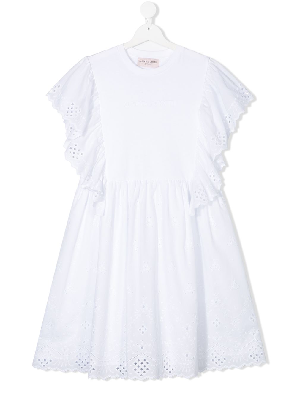 TEEN lace trim dress - White