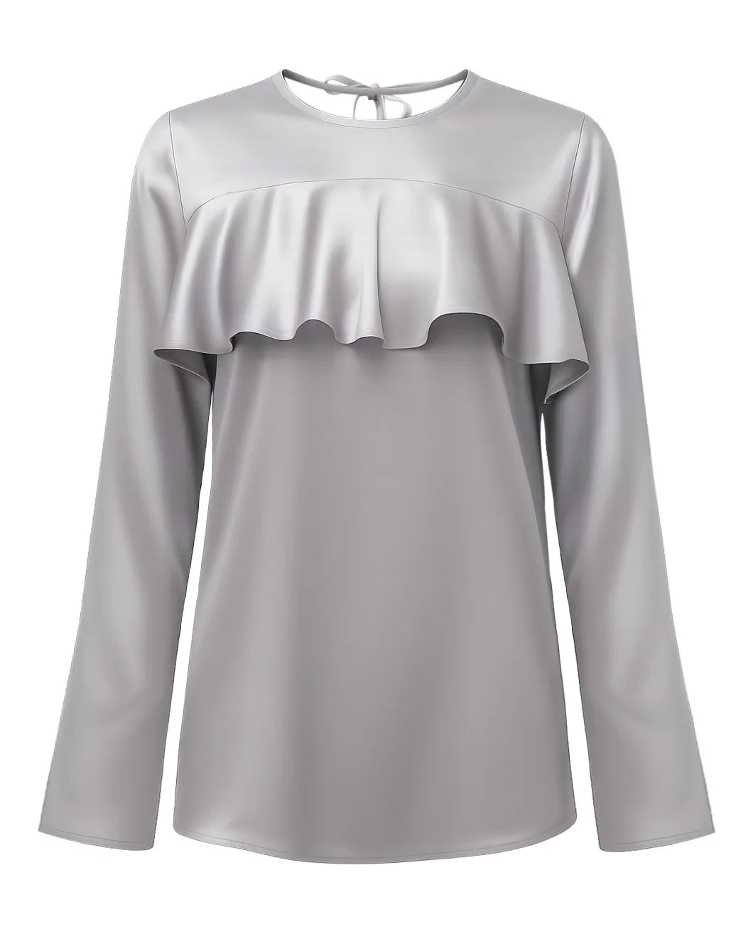 Double Viscose Satin Long Sleeve Ruffle Top