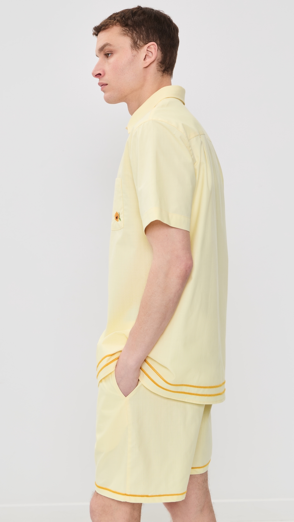 Efe Embroidered Linen Camp Shirt Light Yellow