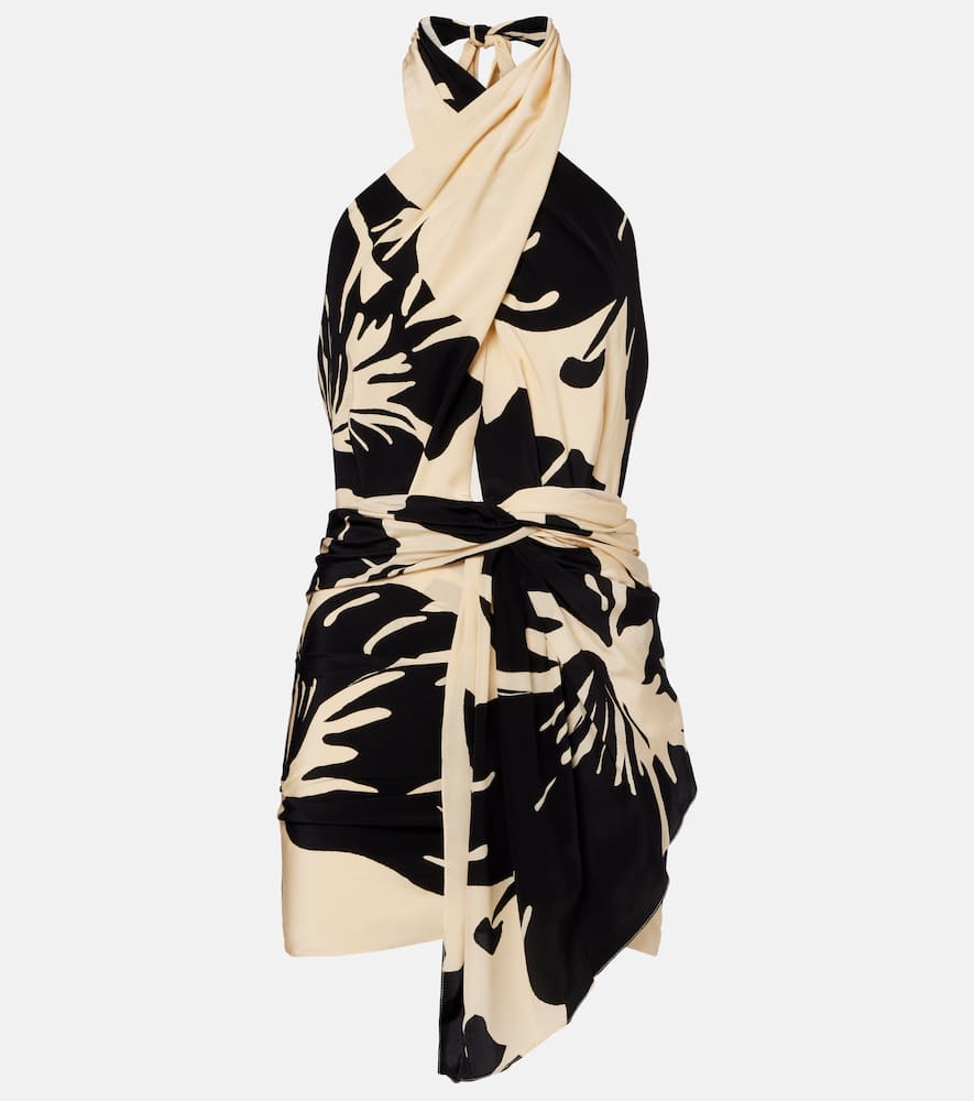 Halterneck floral silk minidress