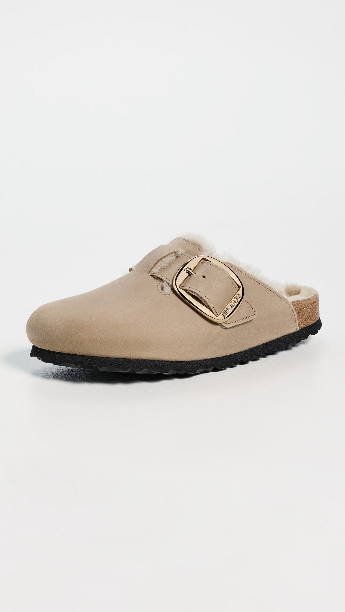 Boston Big Buckle Shearling Clogs Tobacco Brown