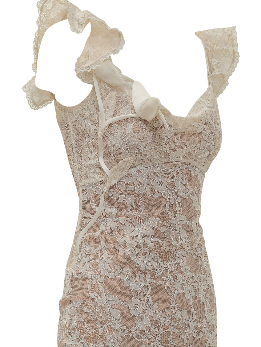 White Lace Square Neck Maxi Dress