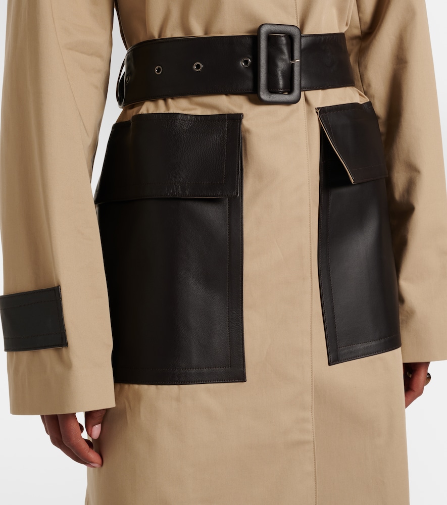 Zaman leather-trimmed cotton trench coat