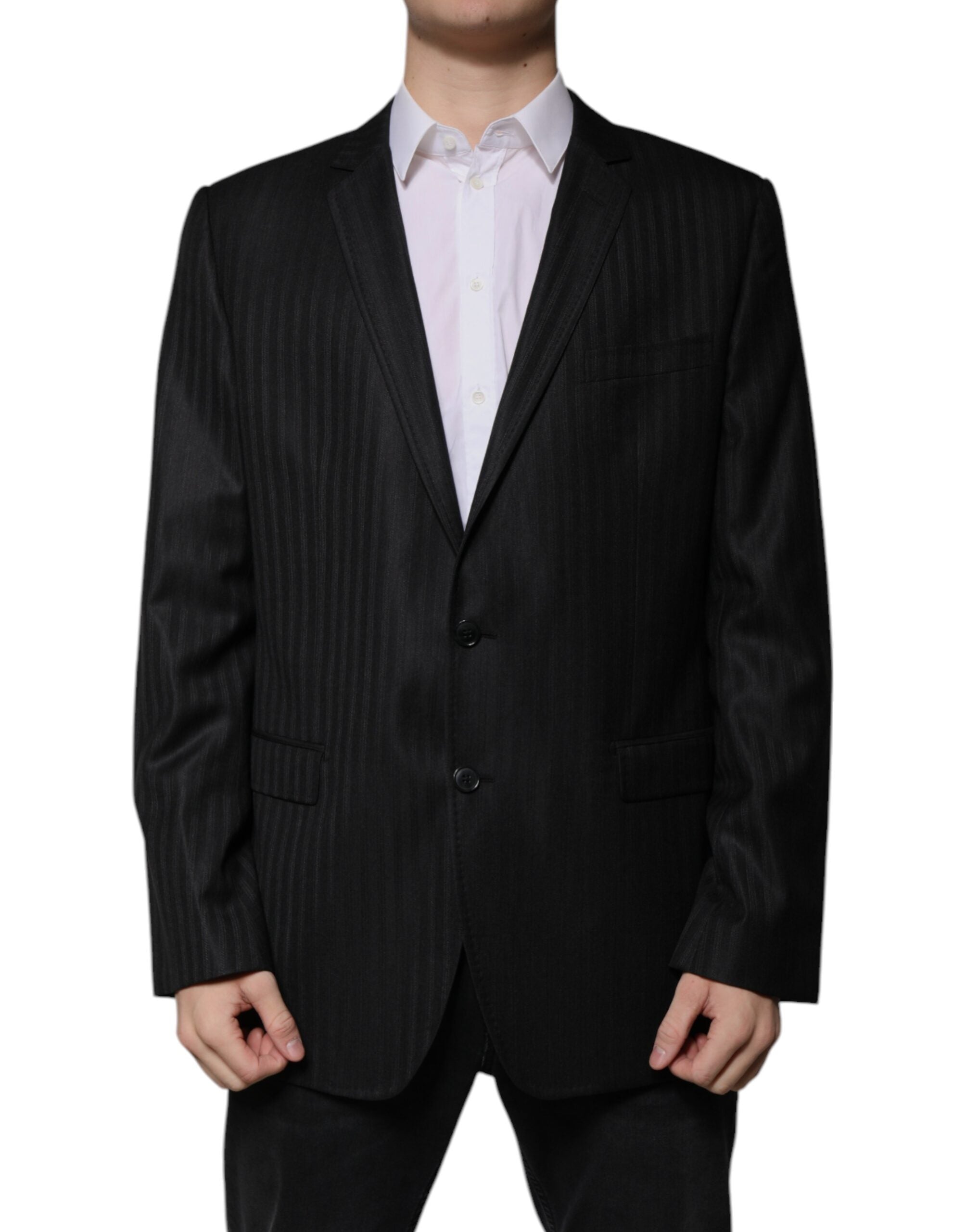 Pinstriped Wool-Silk Blazer — Black