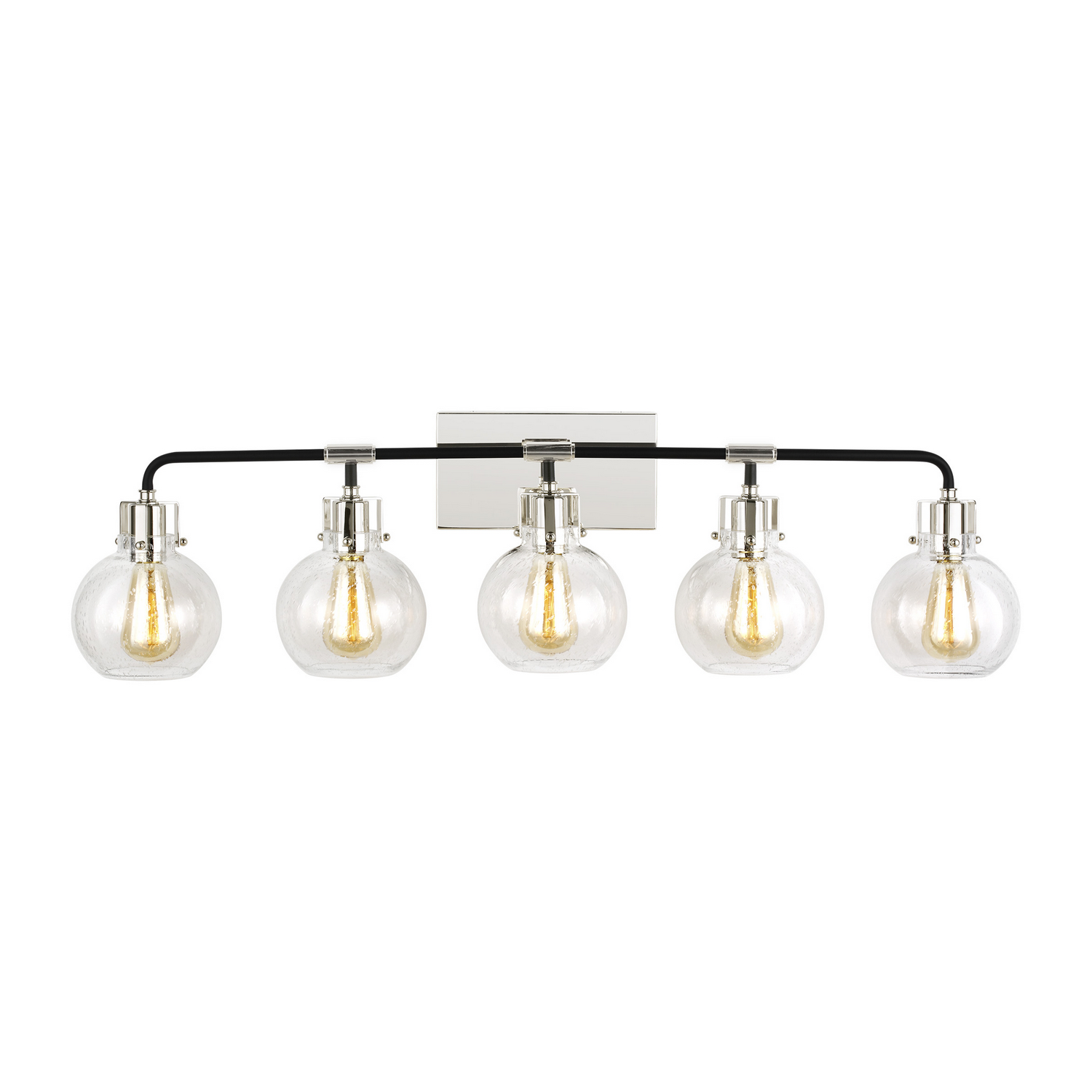 Visual Comfort Studio Clara 5-Light Bathroom Vanity Light in Polished Nickel And Textured Black by Sean Lavin