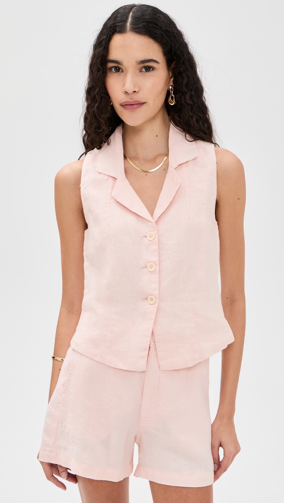 Neev Button Down Vest Ballet Linen