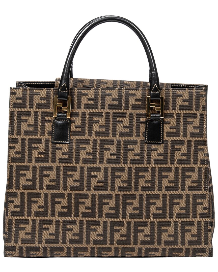Tan & Dark Brown Zucca Canvas Square Tote (Authentic Pre-Loved)