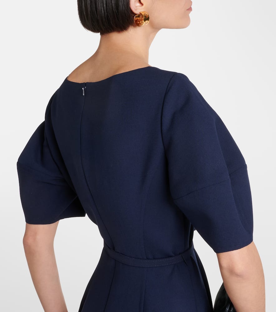 Puff-sleeve wool-blend midi dress