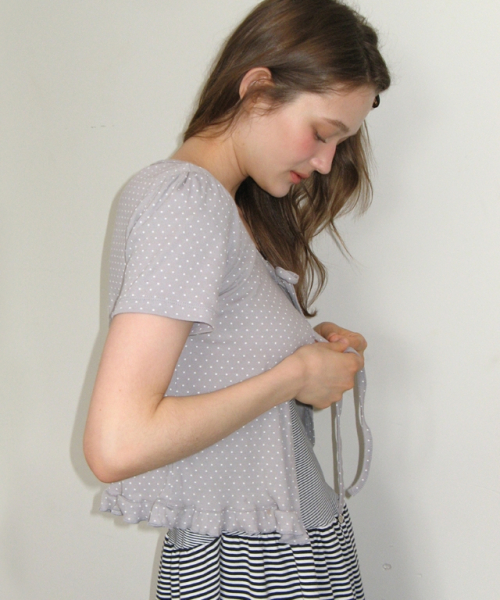 MINI DOT RIBBON COTTON CARDIGAN GREY