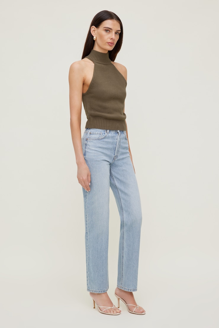 Turtleneck Sweater Tank Top - Brown - Women Clothing