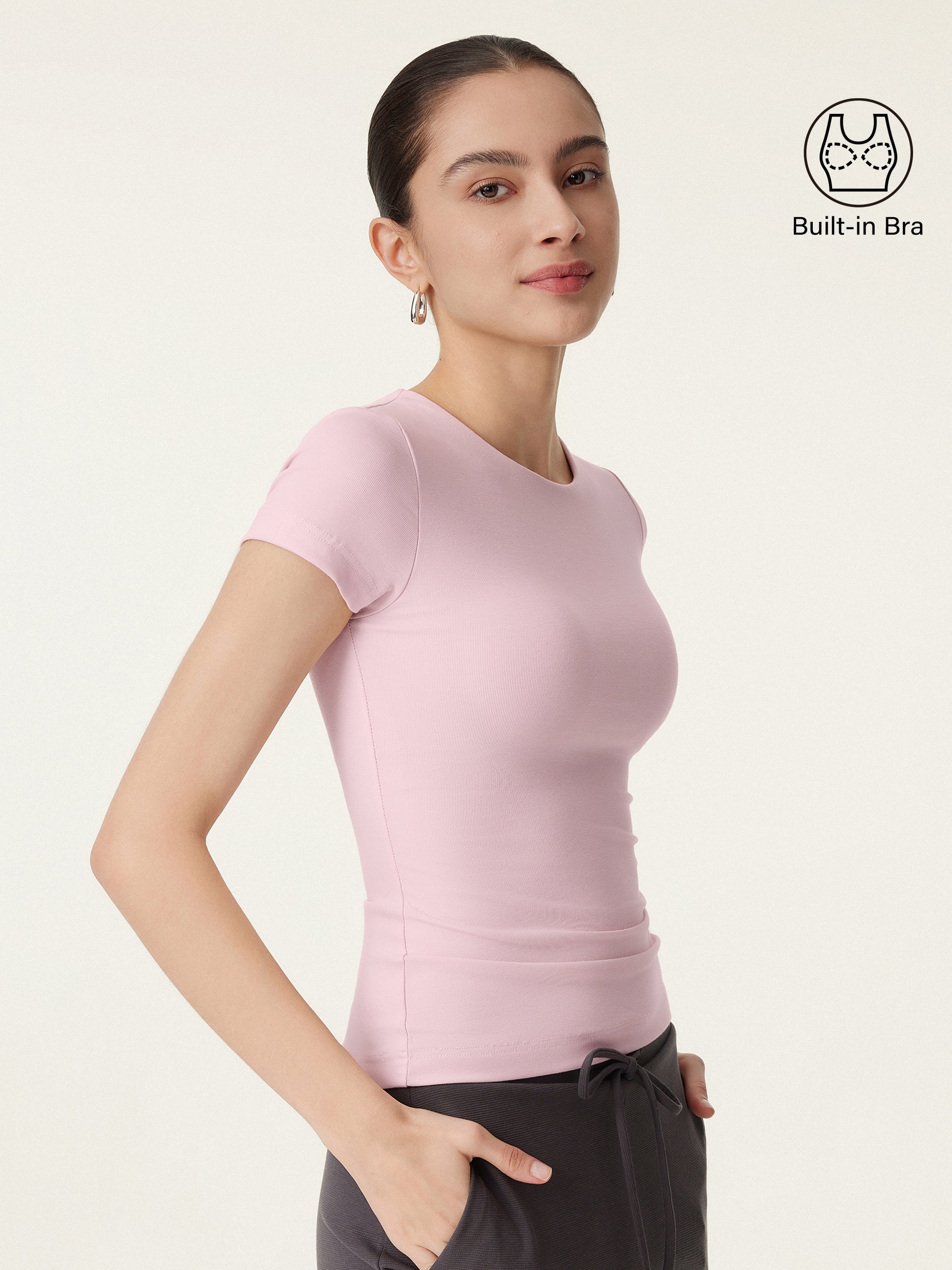 Crewneck Slimming Short Sleeve New Airy Brami - Light Pink