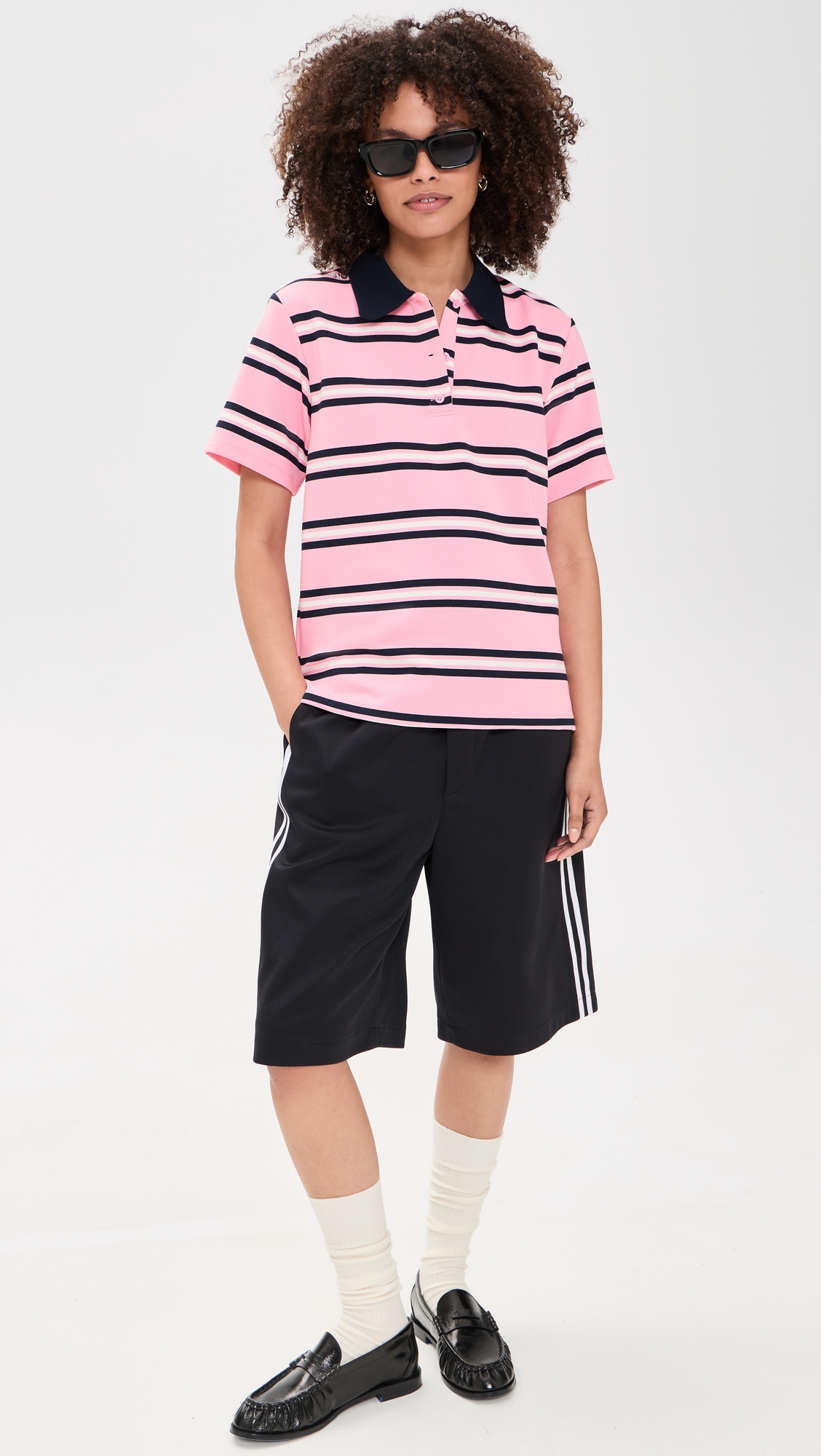 Stripe Short Sleeve Knit Top Pink