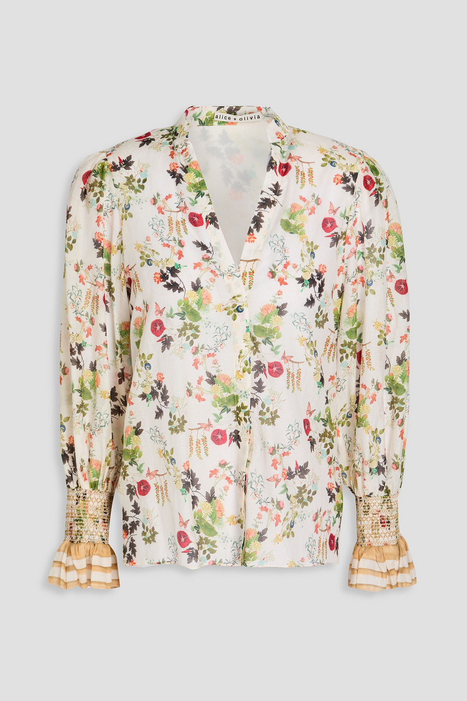 Alice Olivia - Floral-print cotton and silk-blend voile blouse - White - L