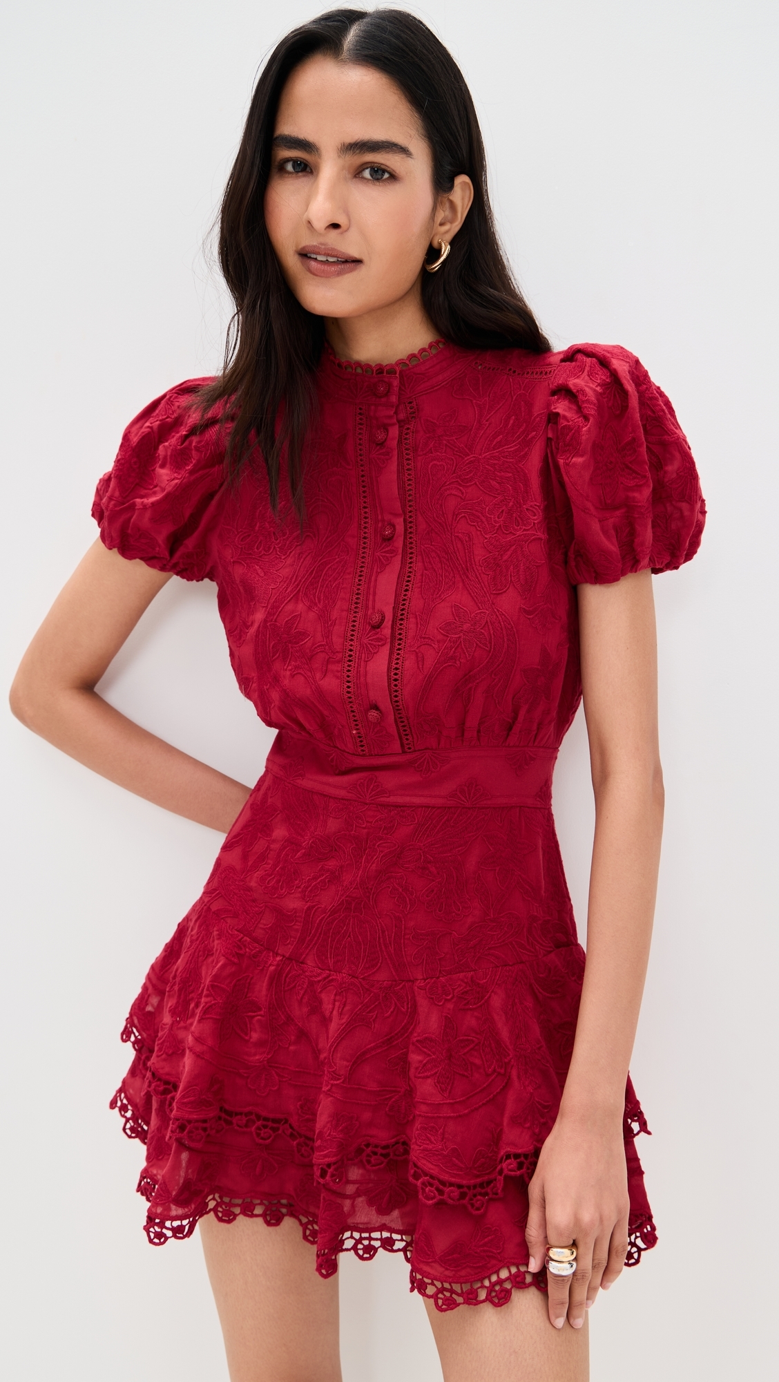 Loryn Embroidered Dress Dark Cherry