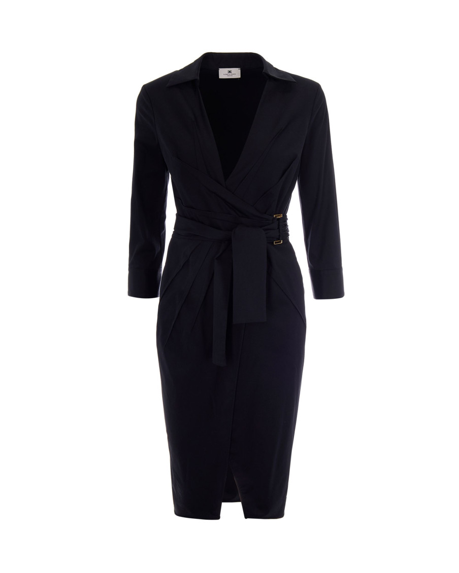 Black Shirt Collar Midi Dress