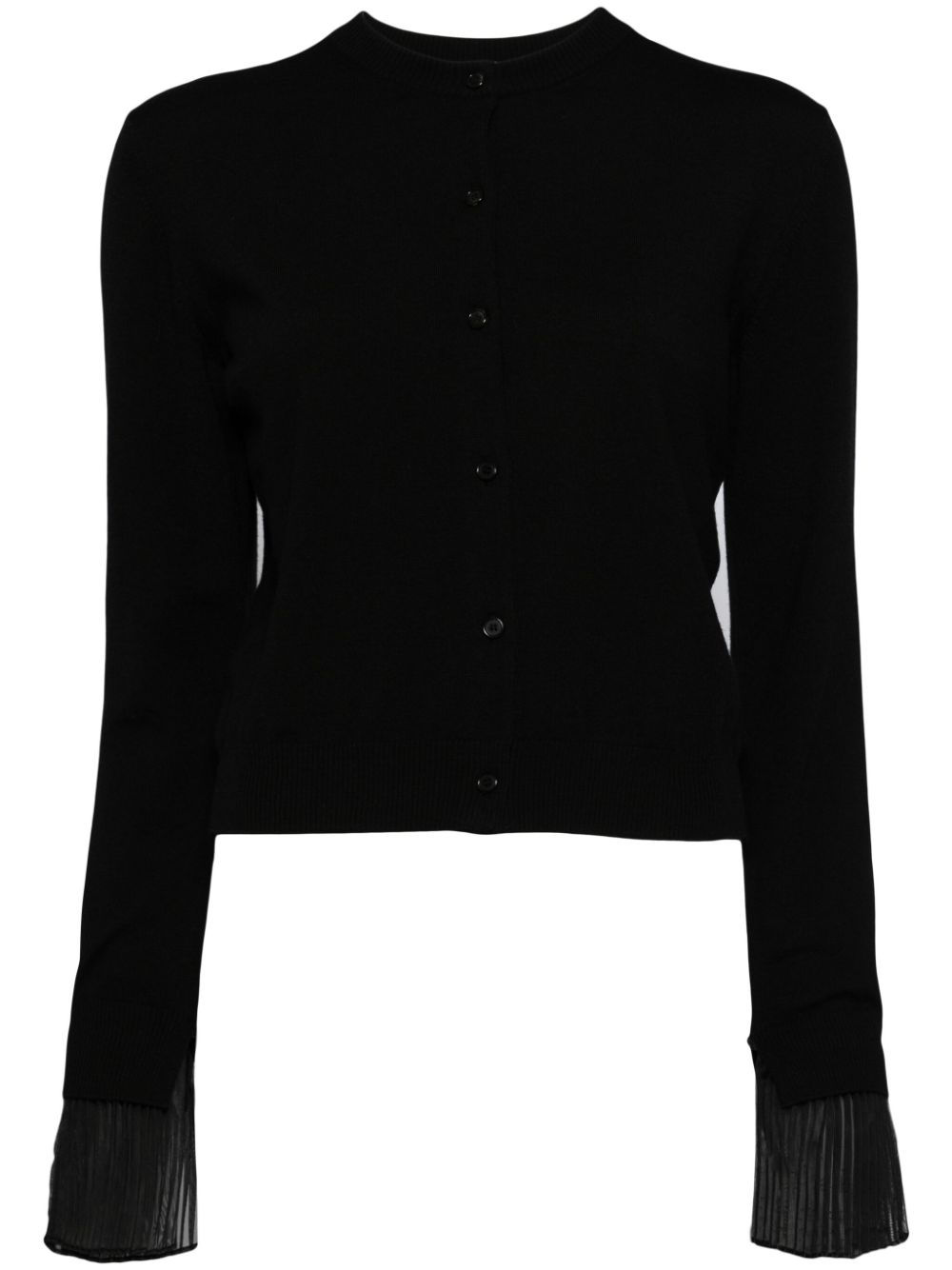 Pleat-detail button-up cardigan - BLACK