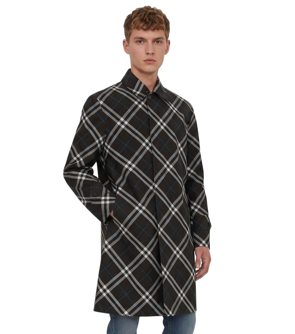 Check Green Polyester Trench Coat