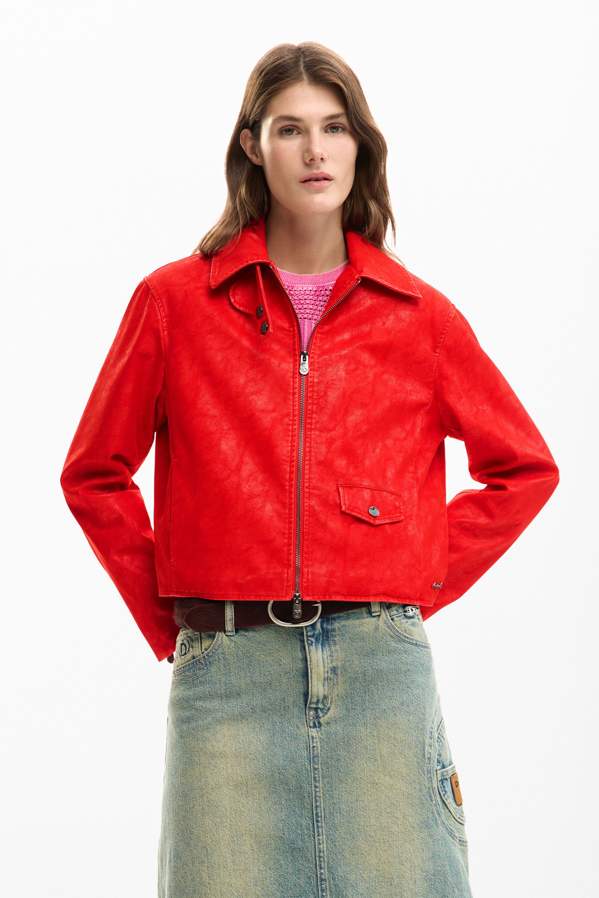 RED FAUX LEATHER JACKET