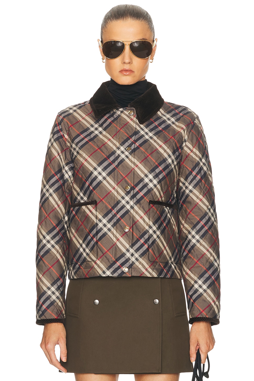 Burberry Cropped Quilted Jacket in Moss Brown & Ink Grey - Charcoal.  XS also in L