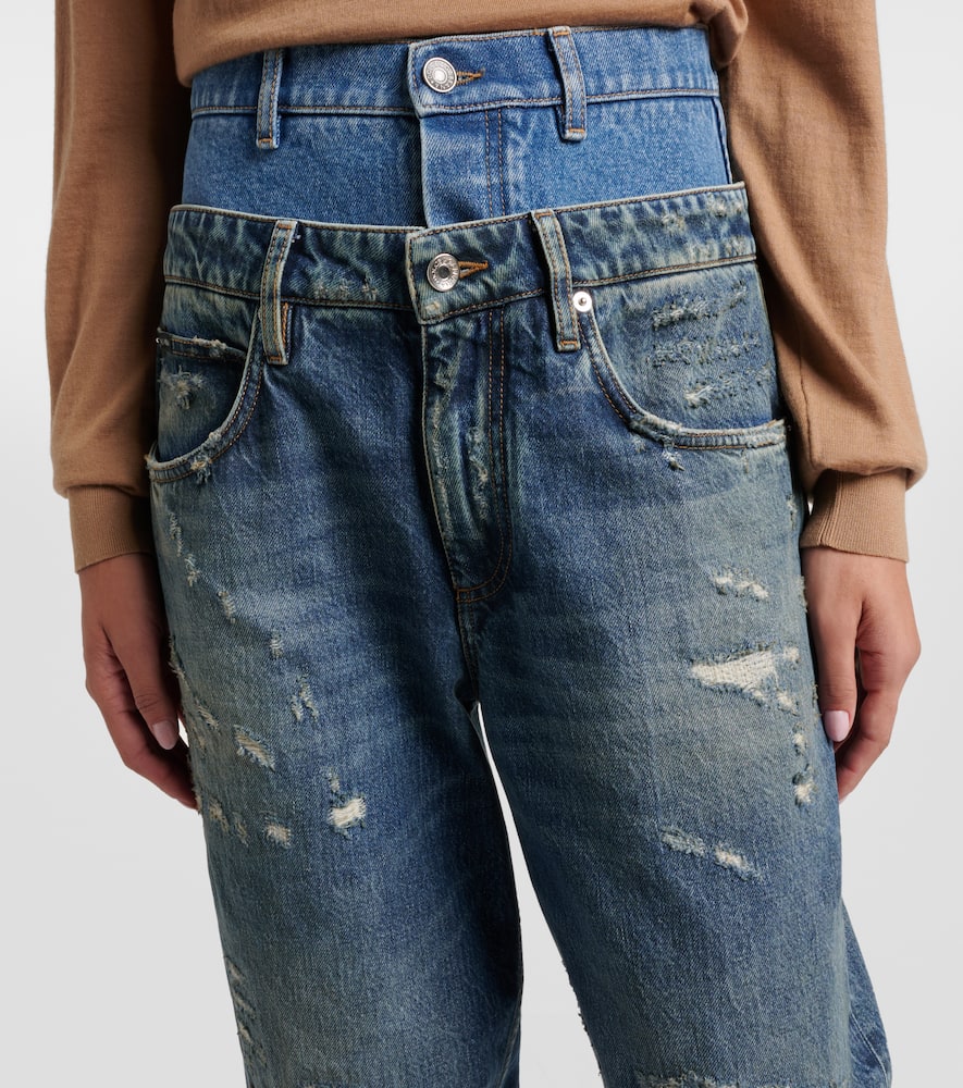 Distressed layered high-rise wide-leg jeans