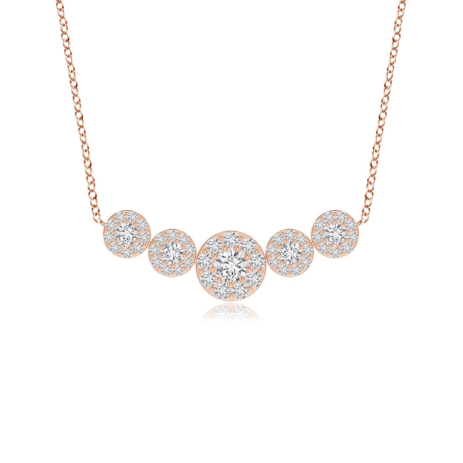 Angara 0.32 Carat Graduated Five Stone Diamond Halo Necklace in 14K Rose Gold