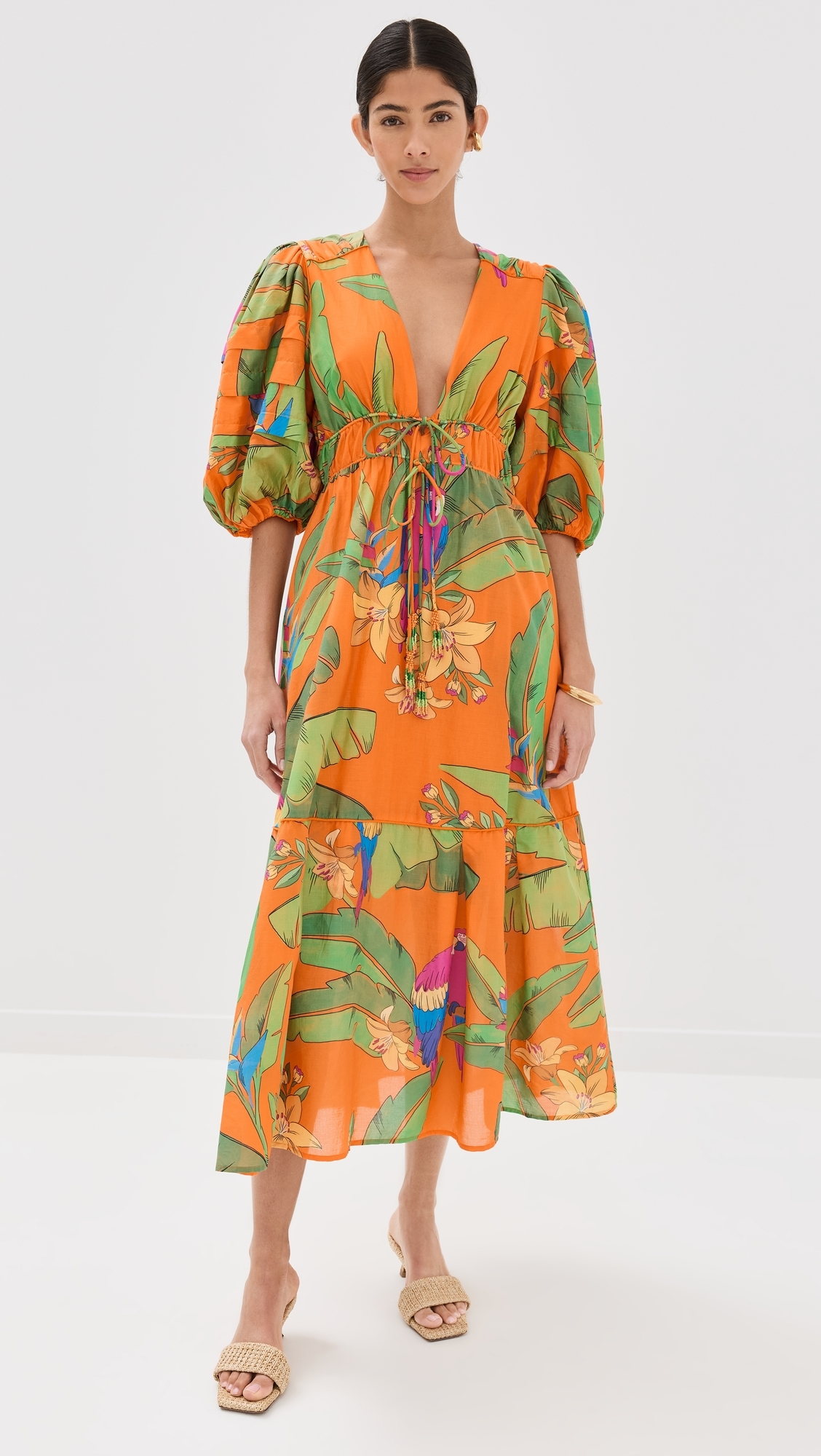 Fresh Macaws Orange Midi Dress FRESH MACAWS ORANGE