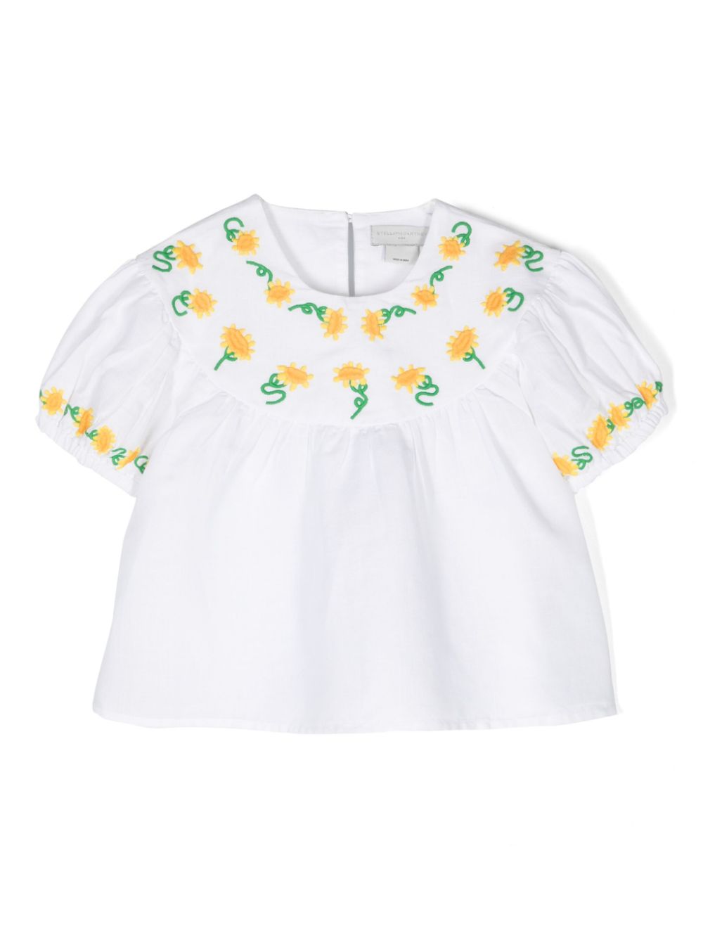 Motif-embroidered ruched blouse - White