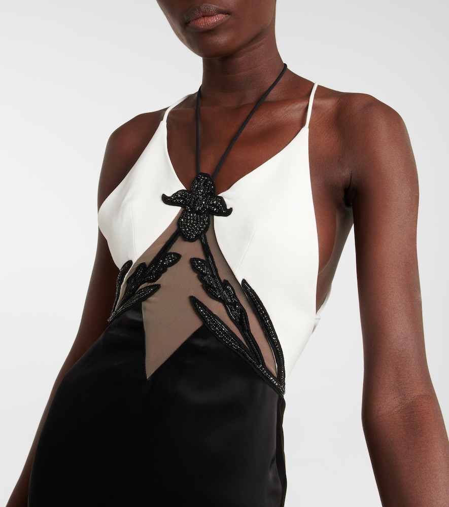 Embellished cady and satin gown
